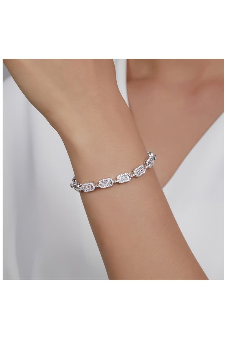 Simulated Diamond Baguette Link Bracelet, Alternate, color, WHITE