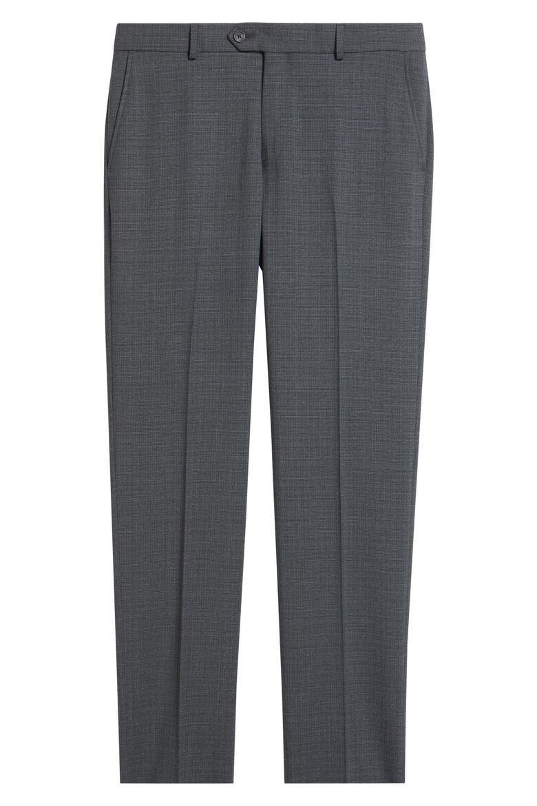 Saxony Trim Fit Flat Front Thatch Weave Wool Blend Dress Pants, Alternate, color, BANKER GREY