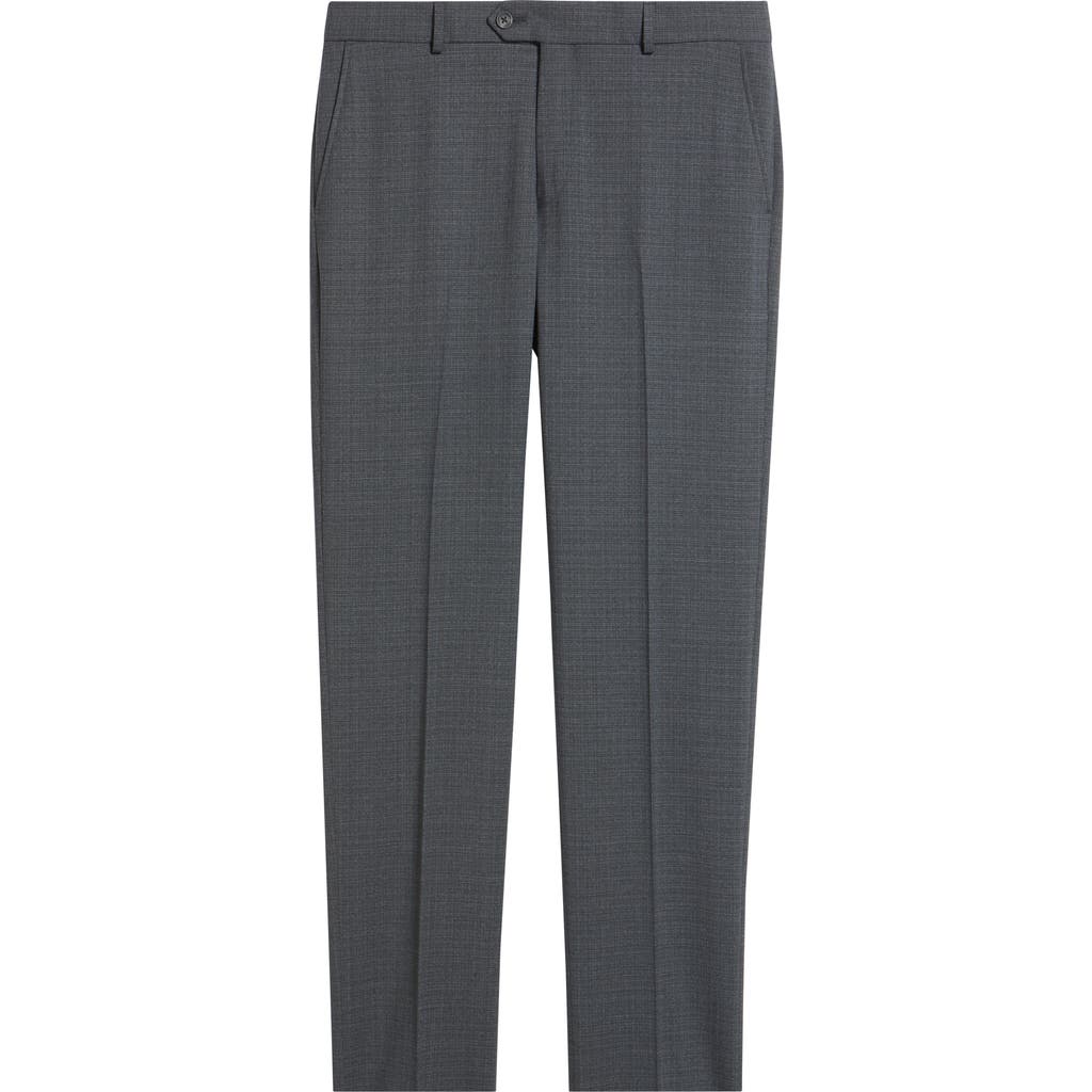 Berle Saxony Trim Fit Flat Front Thatch Weave Wool Blend Dress Pants In Gray