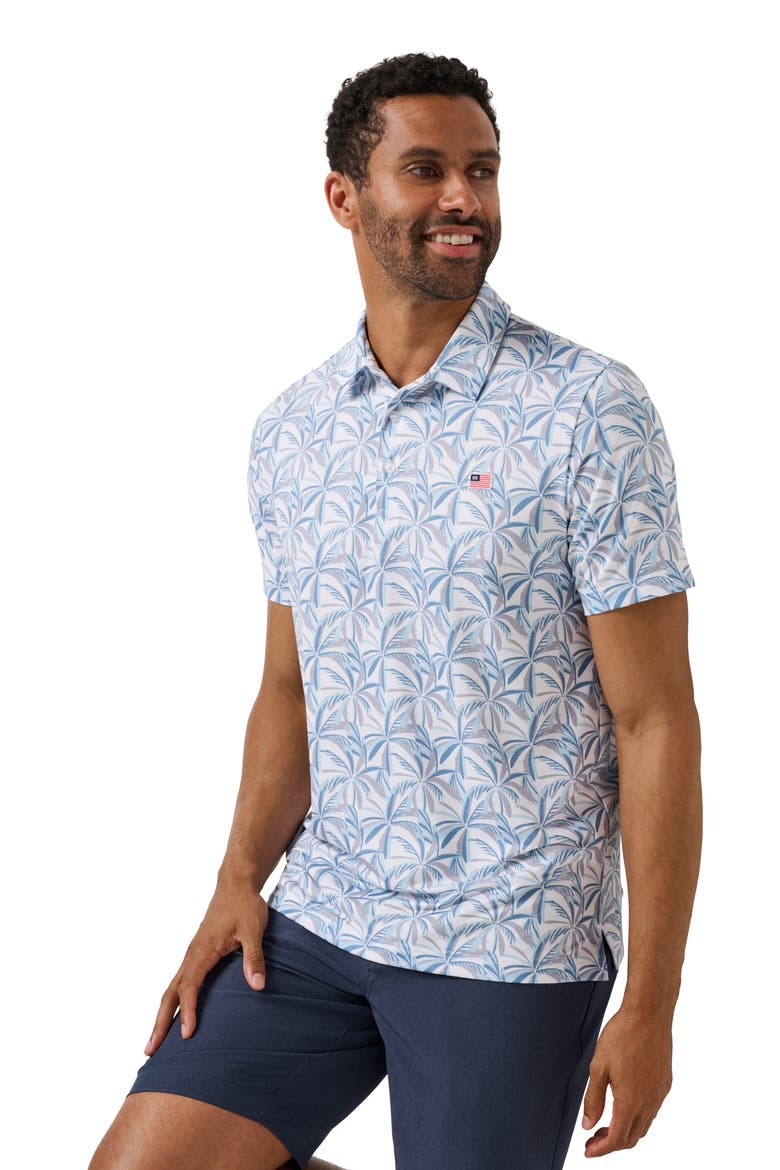 Featherweight Parade Palm Print Performance Polo, Alternate, color, WHITE