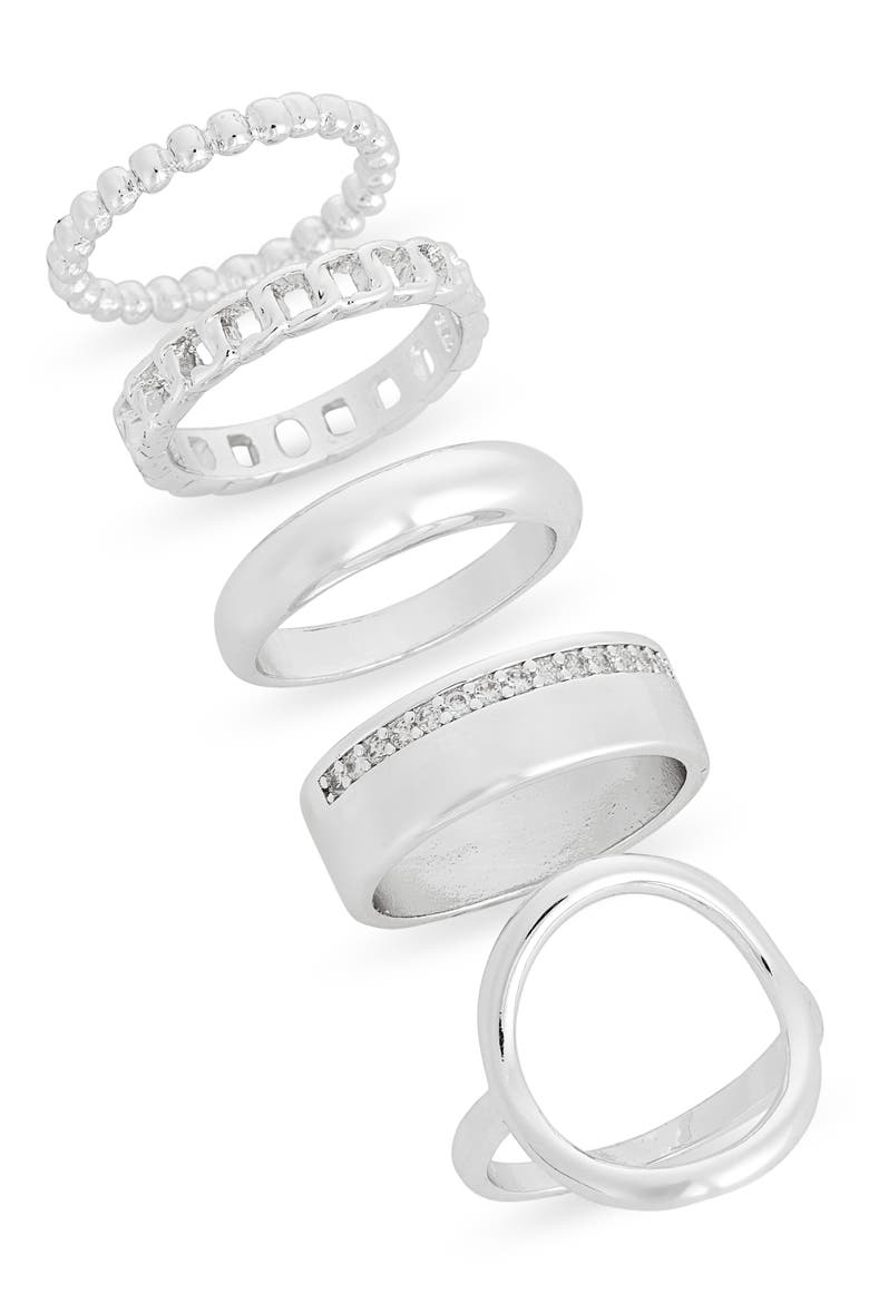 Assorted 5-Pack Ring Set, Main, color, CLEAR- SILVER