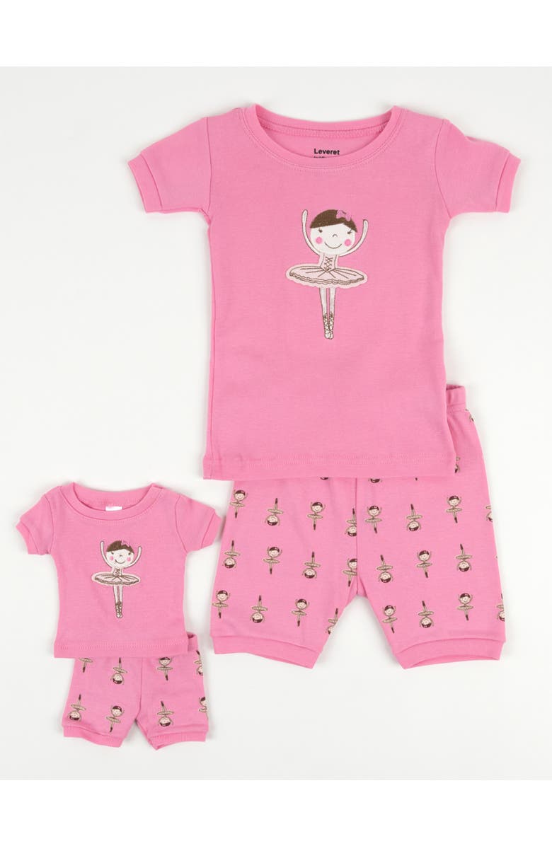Leveret Girls Matching Doll Short Printed Cotton Pajamas, Main, color, Ballerina