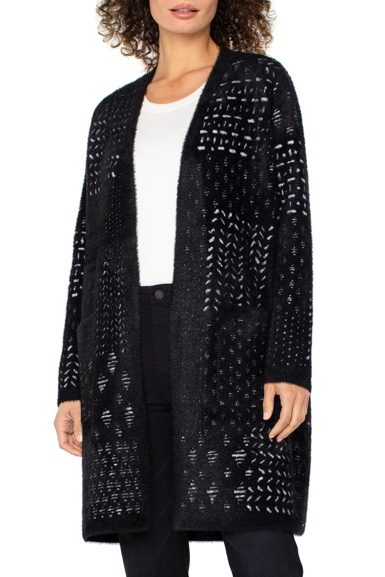 Fuzzy Jacquard Sweater Coat, Main, color, BLACK/ WHITE PATCHWORK