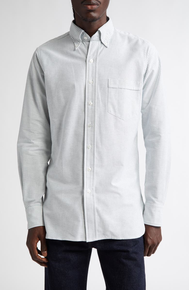 Drake's Ticking Stripe Oxford Button-Down Shirt, Main, color, 