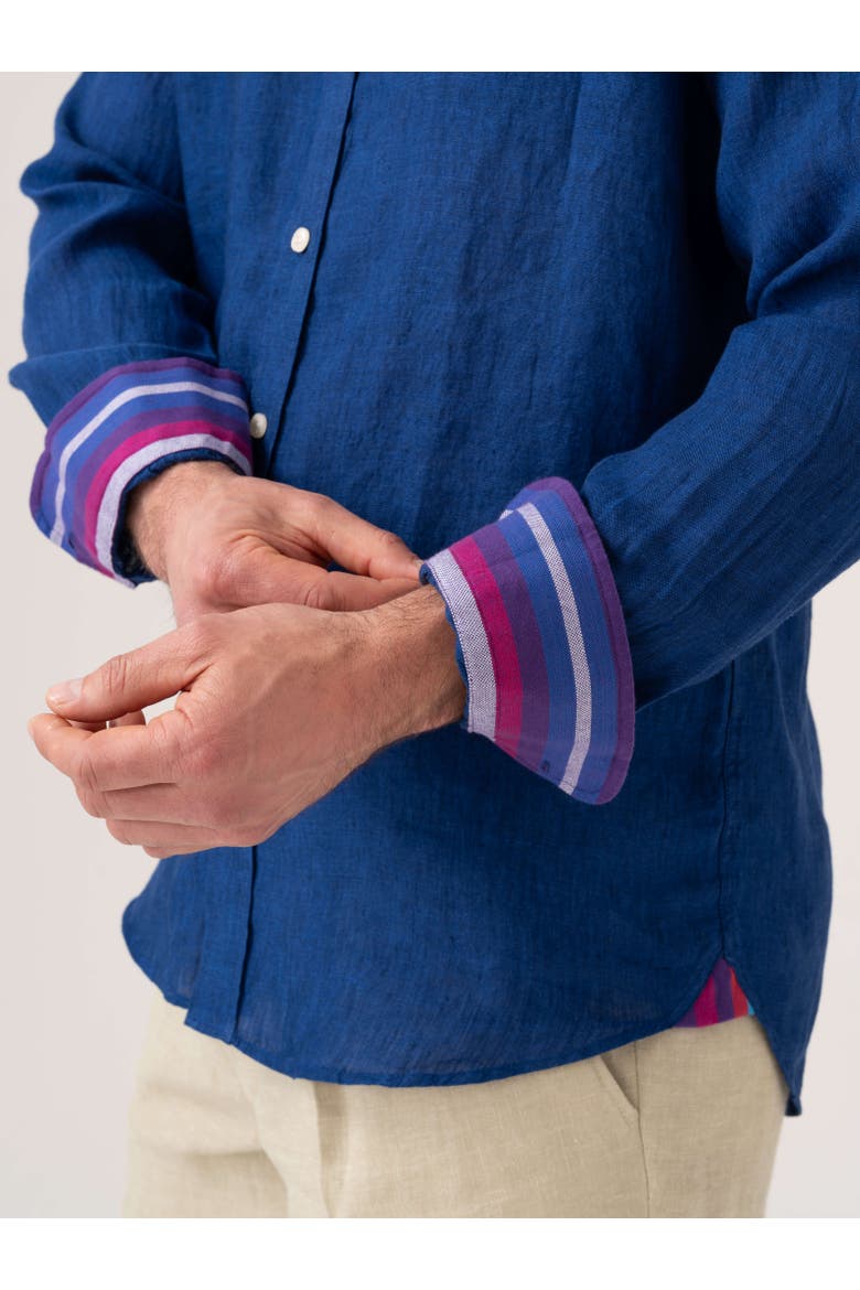 Linen Band Collar Shirt, Alternate, color, Royal Blue
