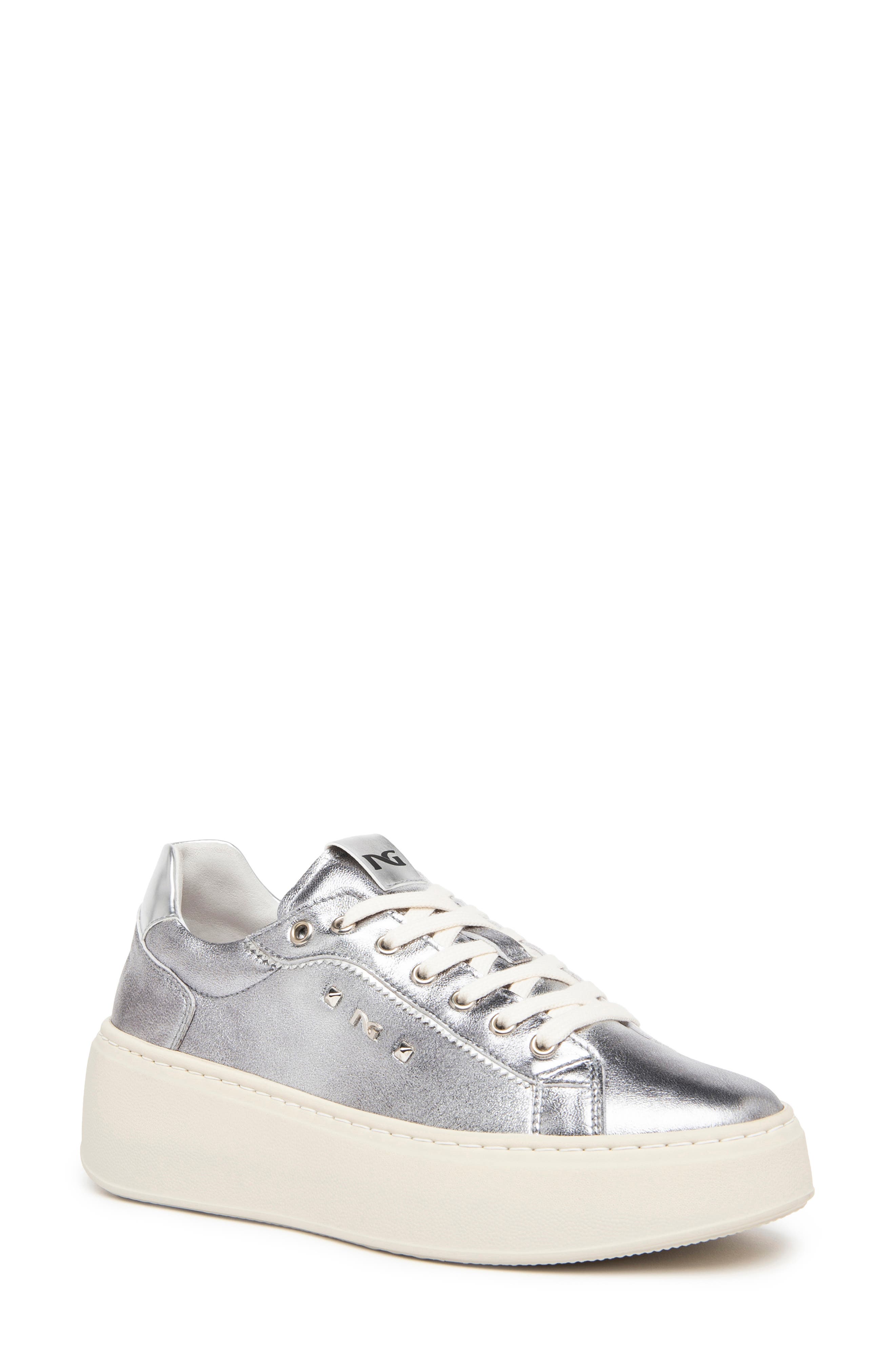 NeroGiardini Metallic Platform Sneaker, Main, color, Silver
