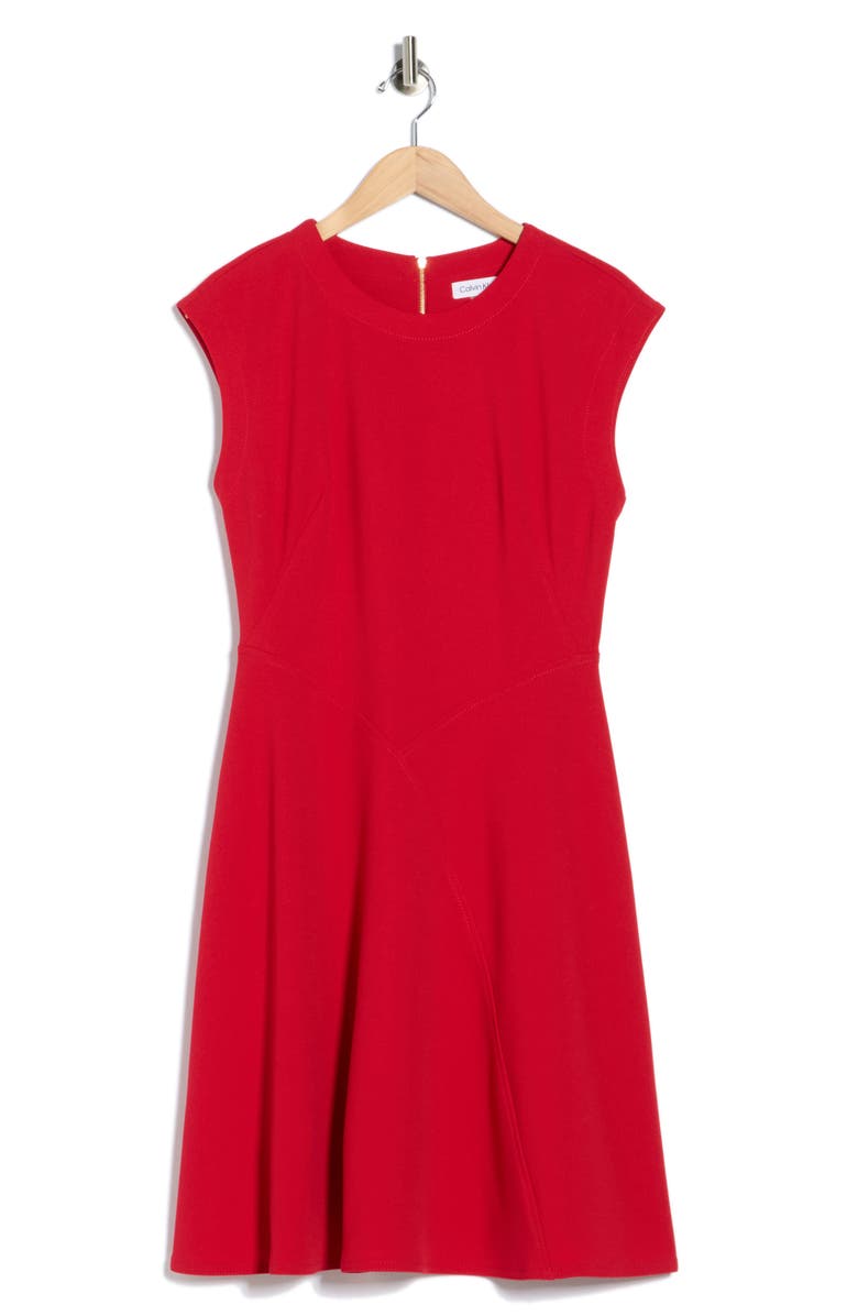 Calvin Klein Cap Sleeve A-Line Dress, Alternate, color, Red