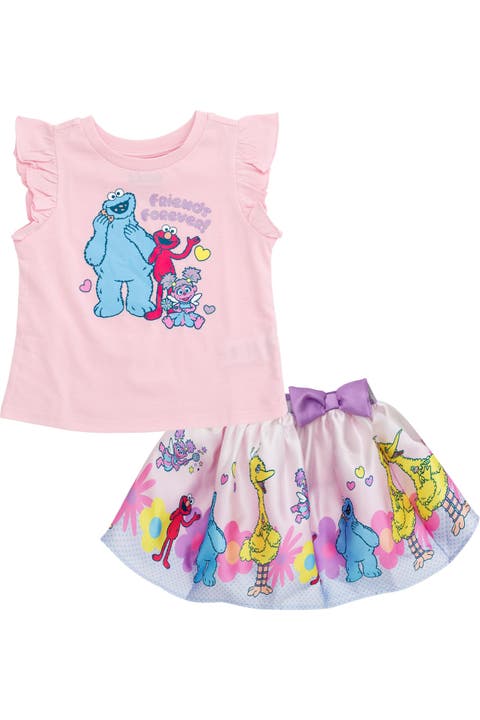 2-Piece T-Shirt and Satin Skirt Set