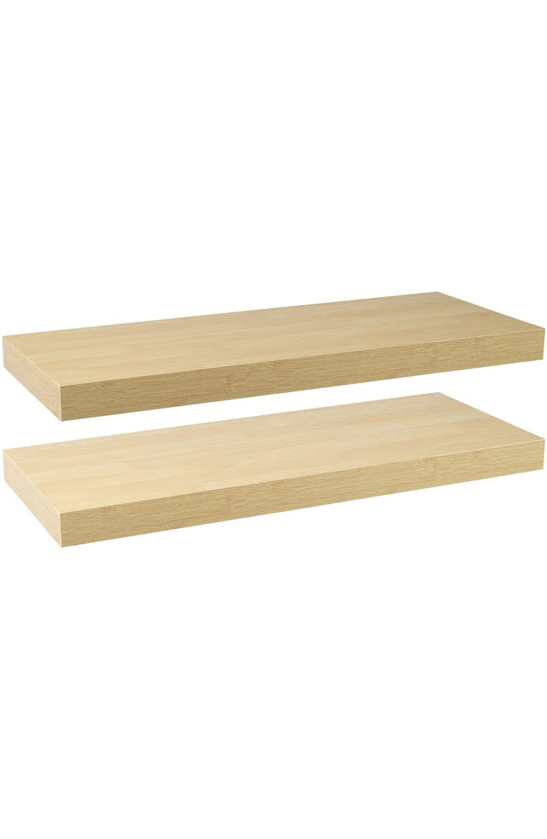 SORBUS Maple Floating Rectangle Wall Shelf - Set of 2, Alternate, color, Maple Wood