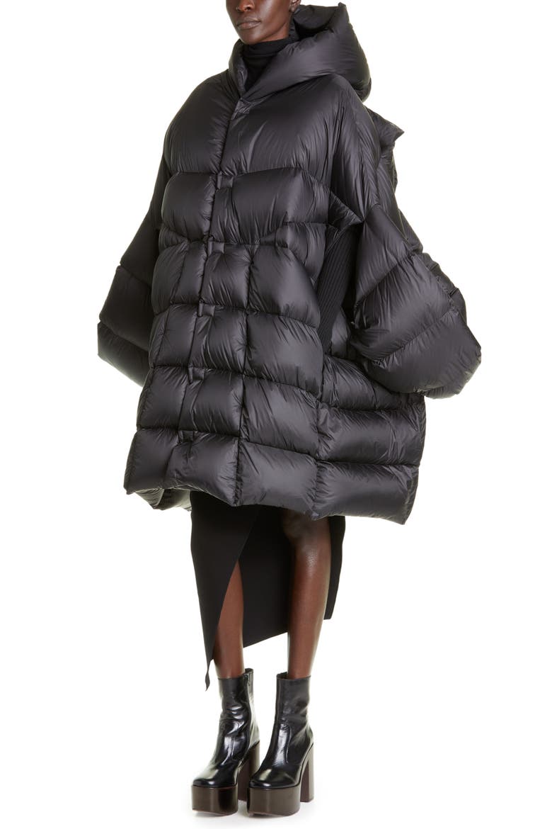 Oversize Down Cape Coat, Alternate, color, BLACK