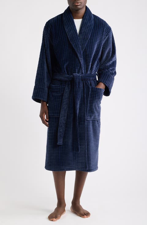 Textured Stripe Shawl Collar Robe