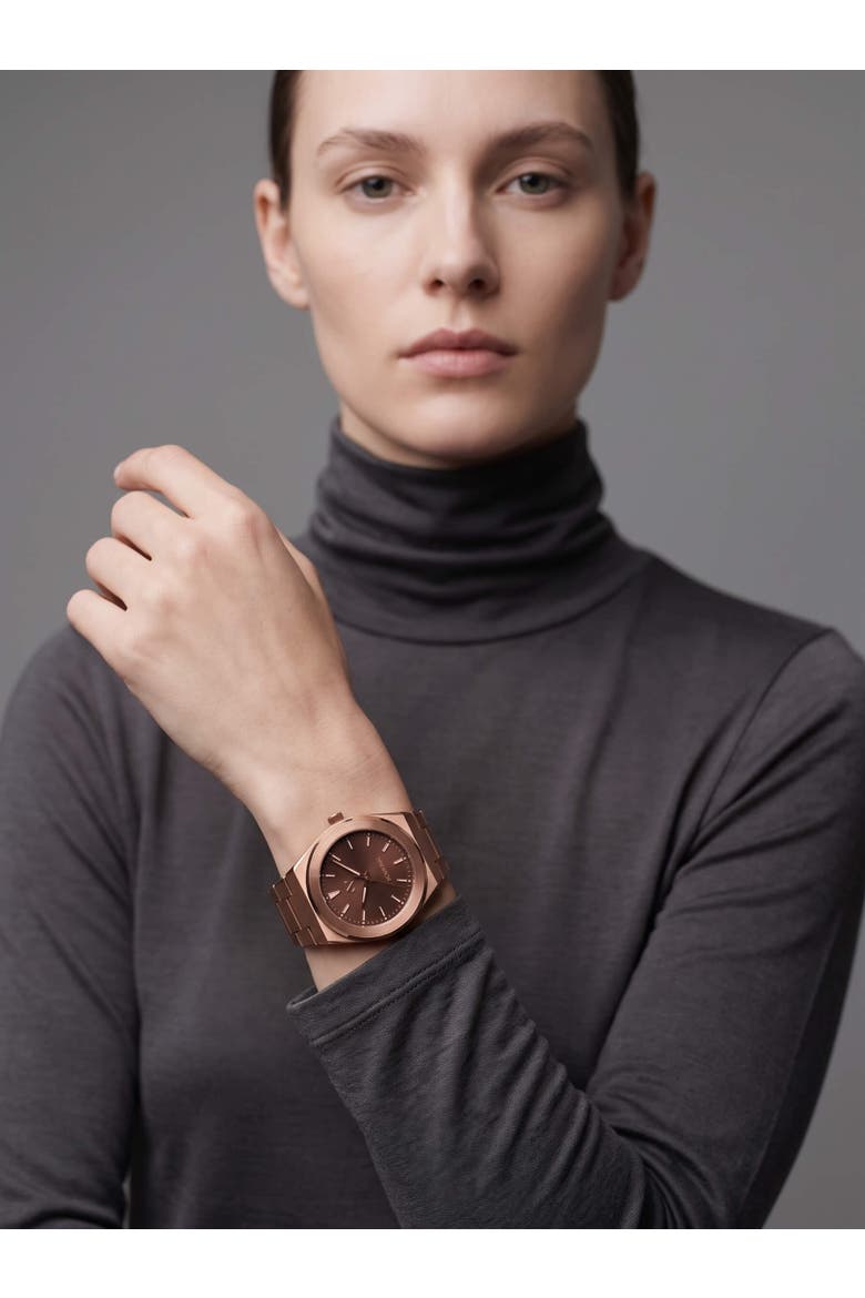 Elevate Link Mocha Swiss Quartz Bracelet Watch, 42MM, Alternate, color, Muted Rose Gold/Mocha