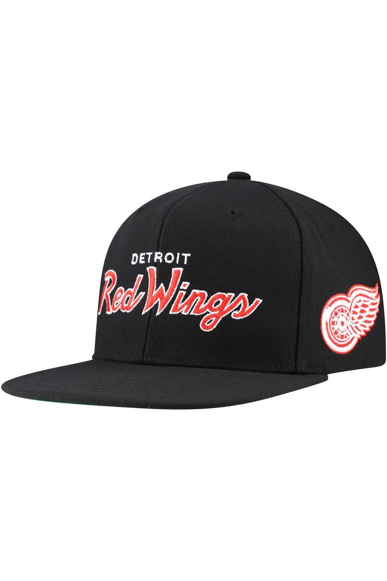 Men's Mitchell & Ness Black Detroit Red Wings Core Team Script 2.0 Snapback Hat, Main, color, Black