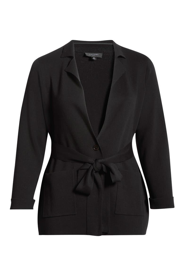 Tie Waist Cardigan, Alternate, color, BLACK
