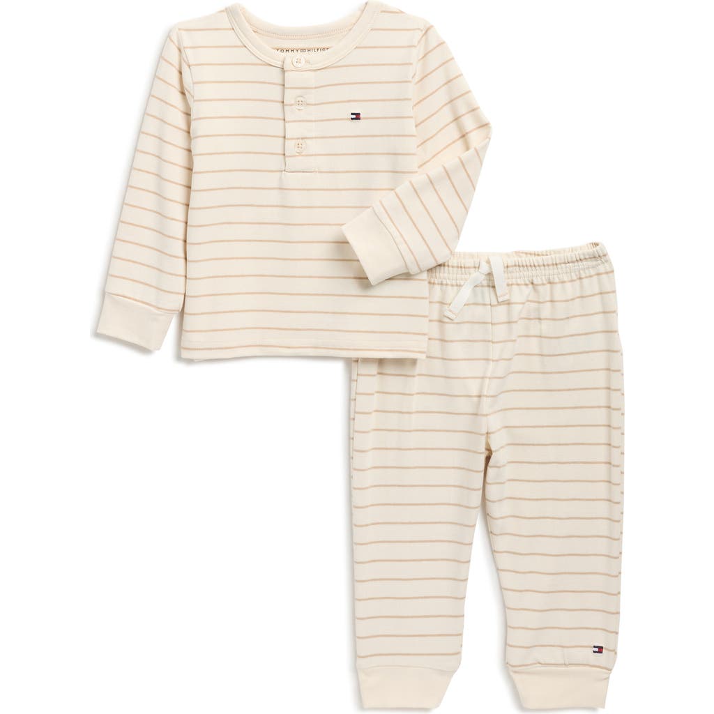 Tommy Hilfiger Stripe Knit Top & Joggers Set In Neutral