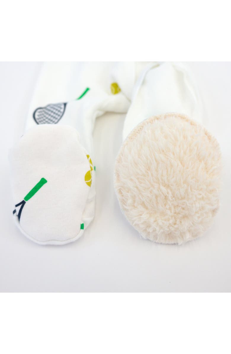 oh baby! Tennis Print Zipper Footie, Alternate, color, Cream