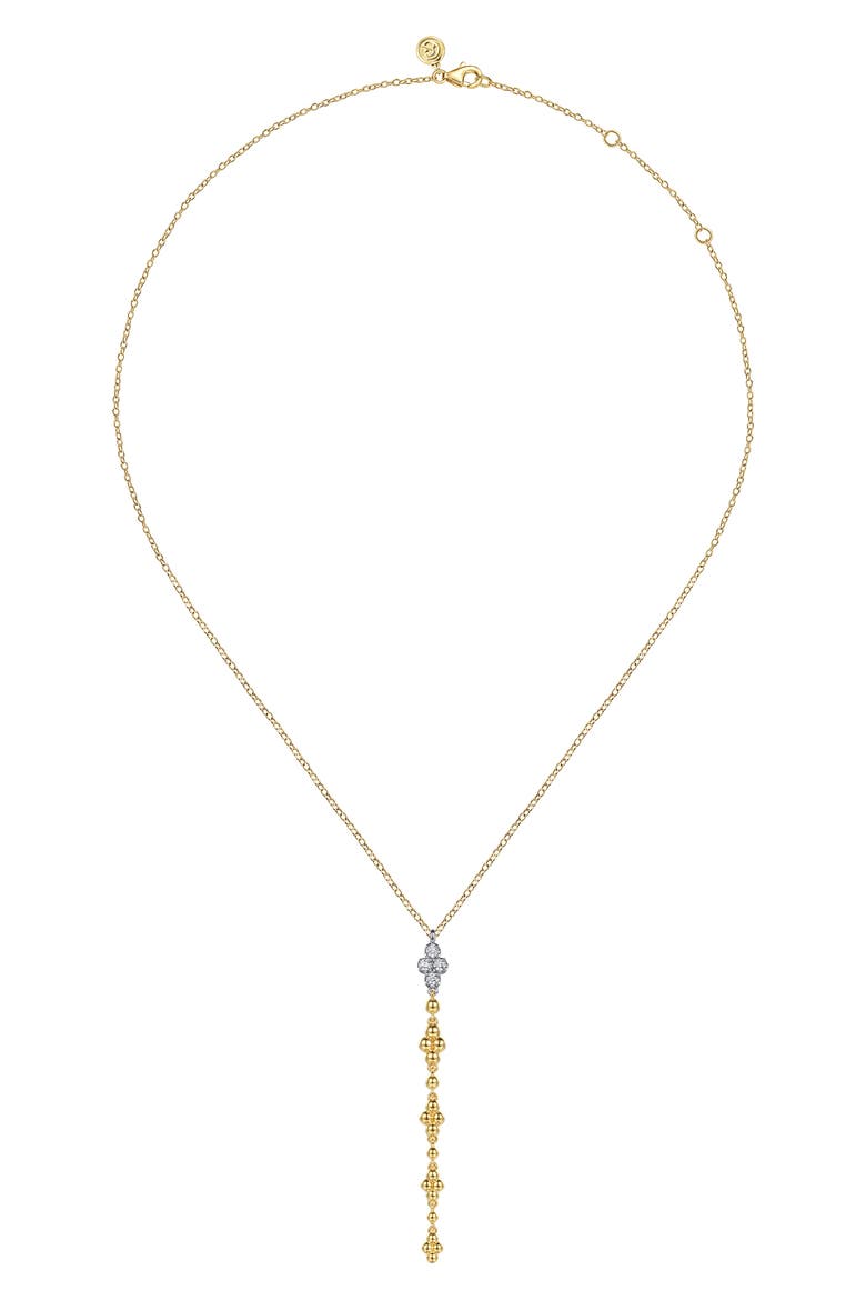 14k Gold Diamond Beaded Drop Pendant Necklace, Alternate, color, 14K YELLOW/ WHITE GOLD