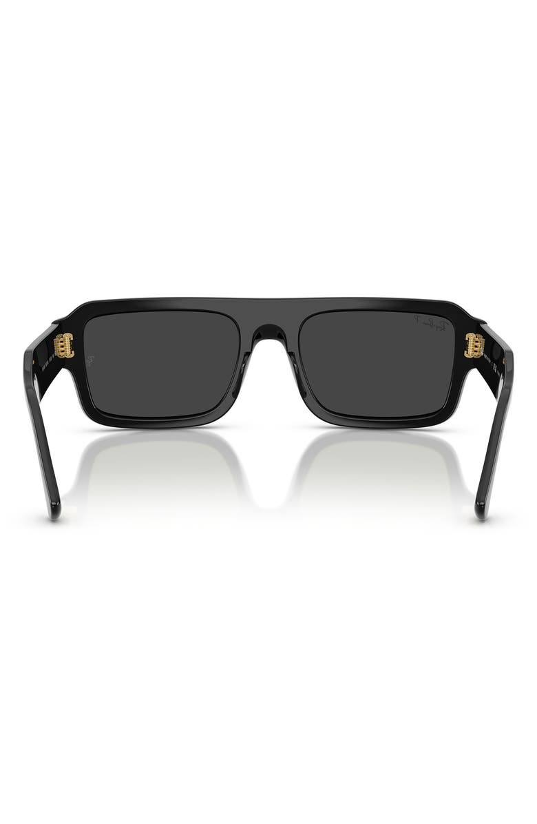 Ray-Ban 53mm Flacko Polarized Rectangle Sunglasses, Alternate, color, Black / Polar Black
