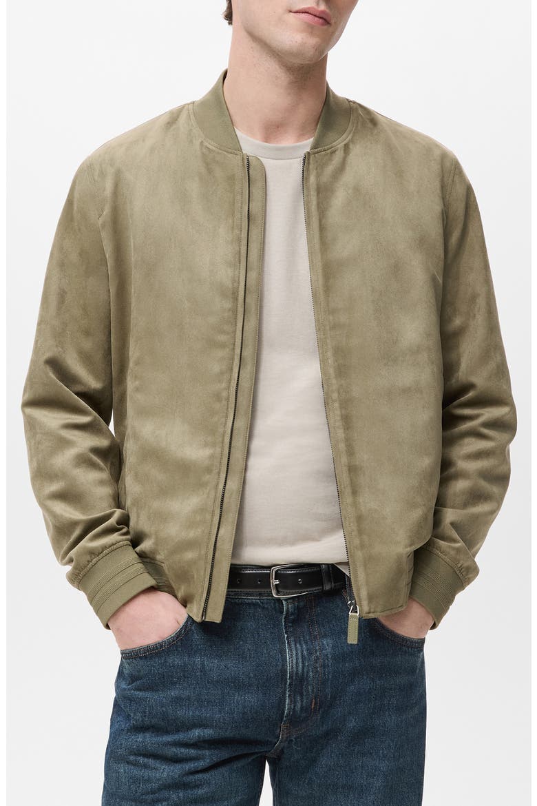 Faux Suede Bomber Jacket, Main, color, KHAKI