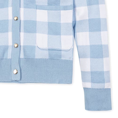 Hope & Henry Organic Tweed Sweater Cardigan In Classic Blue Gingham