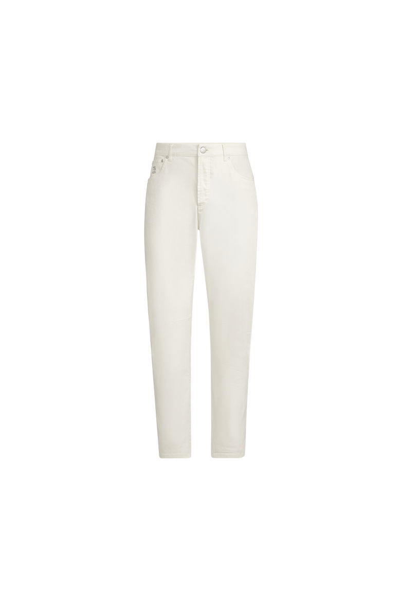 Garment-dyed comfort denim five-pocket trousers, Alternate, color, White