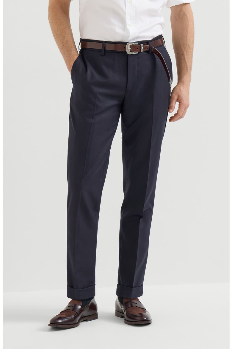 Virgin wool flannel Italian fit trousers, Main, color, Blue
