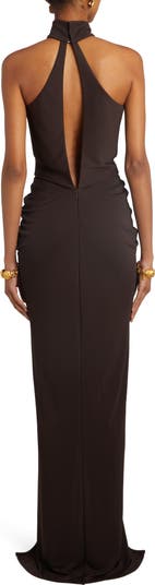 Cutout Sable Jersey Gown with Train