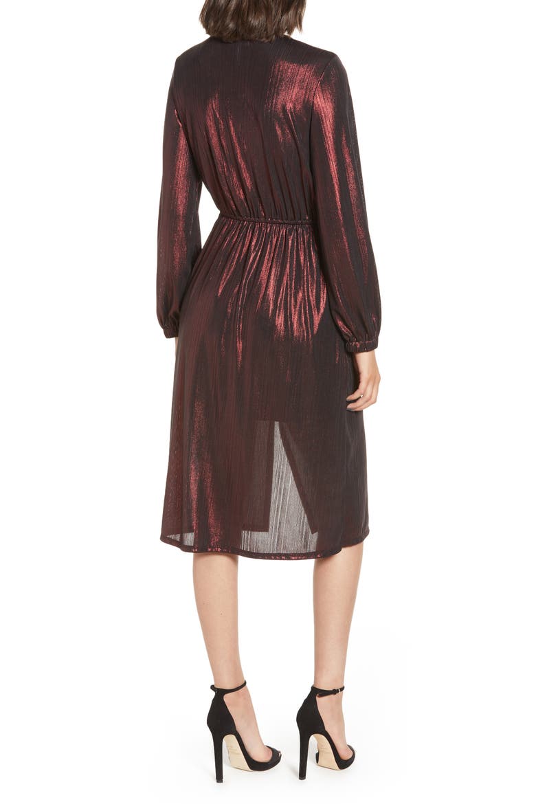 Long Sleeve Deep V-Neck Midi Dress, Alternate, color, ROSE GOLD