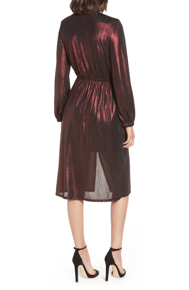 Leith Long Sleeve Deep V-Neck Midi Dress, Alternate, color, 