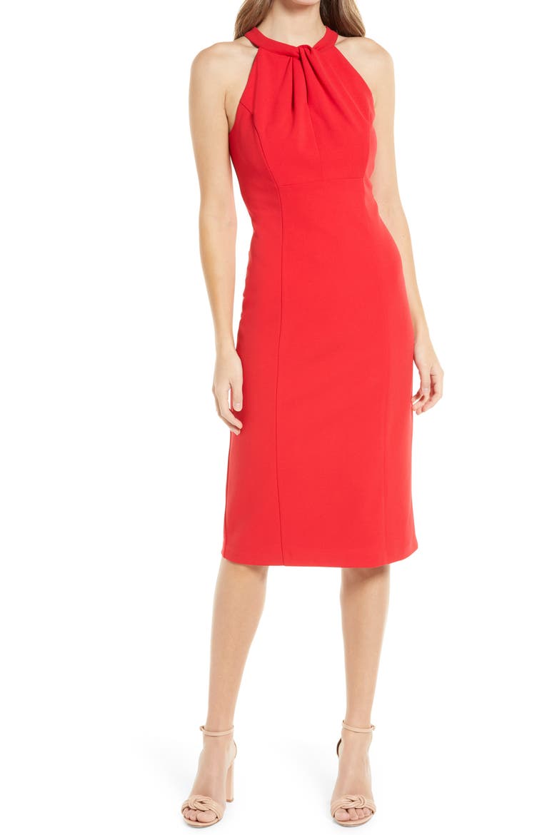 Twist Neck Sheath Dress, Main, color, RED