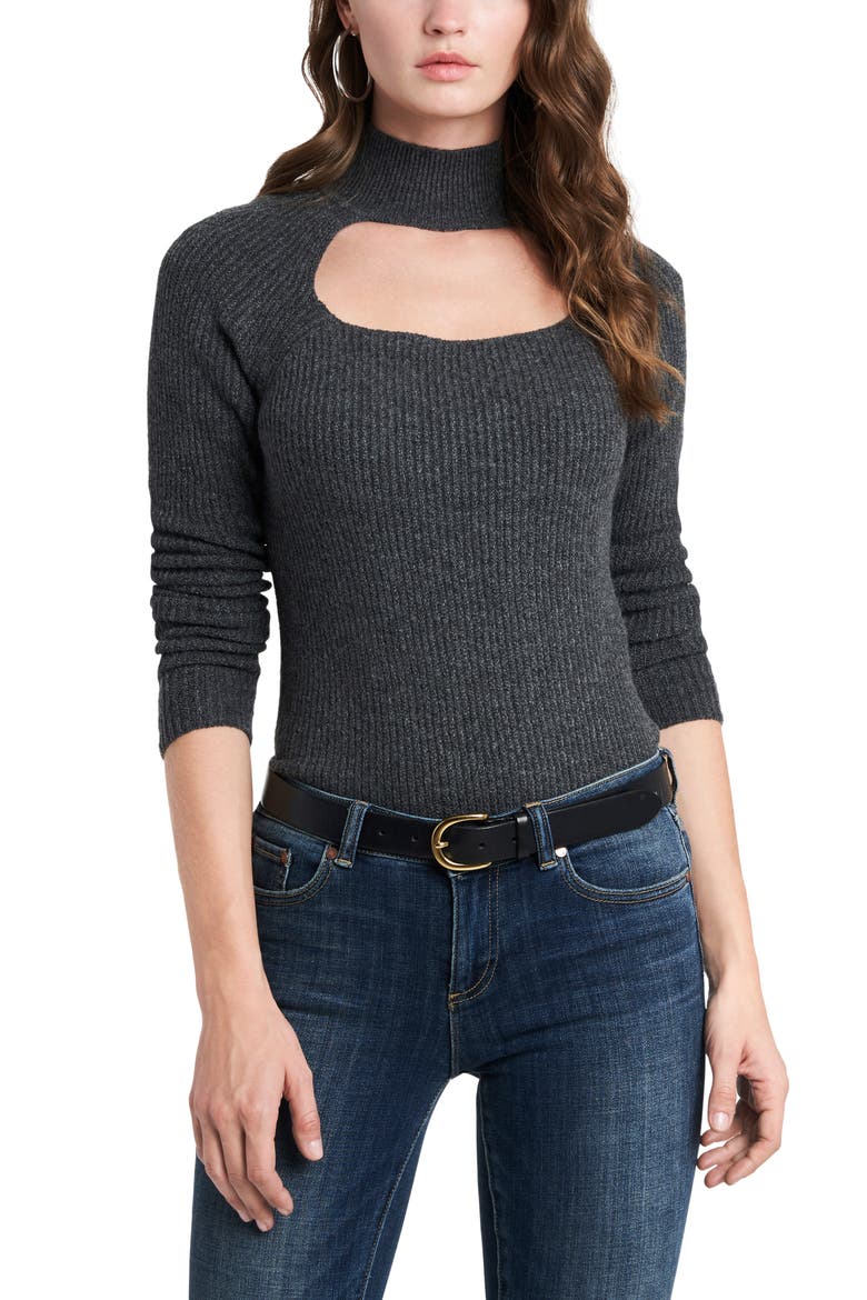 Keyhole Mock Neck Sweater, Main, color, MED HTR GREY