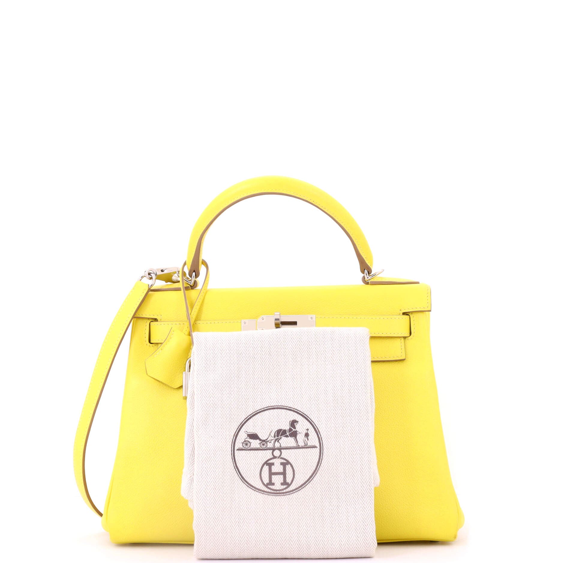 Pre-Owned Hermes Kelly Handbag Yellow Evercolor with Palladium Hardware 28, Alternate, color, 