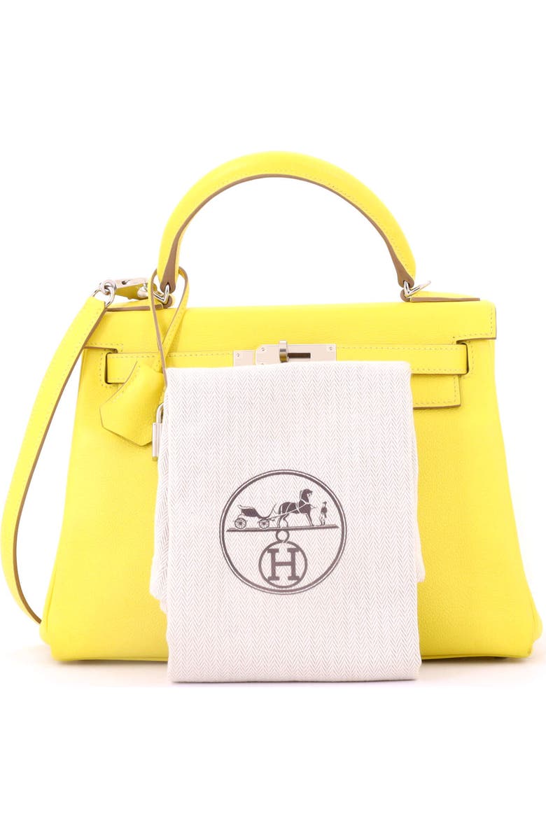 Pre-Owned Hermes Kelly Handbag Yellow Evercolor with Palladium Hardware 28, Alternate, color, Lime