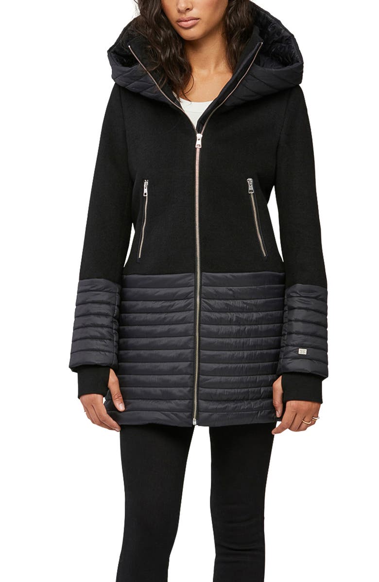 Soia & Kyo Mixed Media Hooded Coat, Alternate, color,