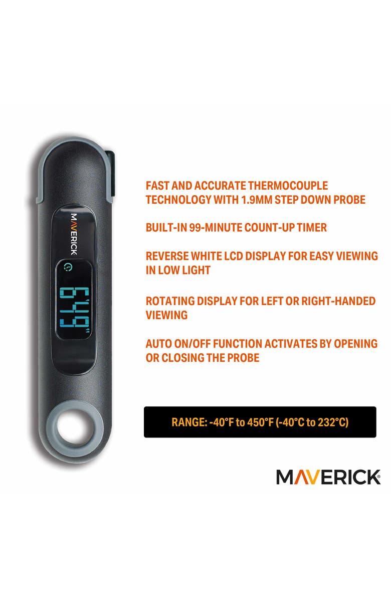 Maverick Temp & Time Reverse LCD Thermocouple Thermometer, Alternate, color, Black