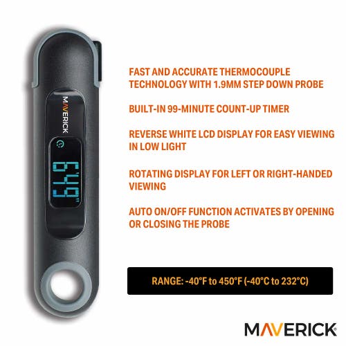 Maverick Temp & Time Reverse Lcd Thermocouple Thermometer In Black