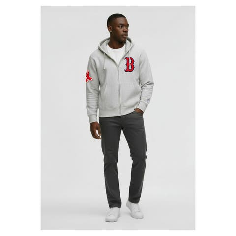 Men's Champion Gray Boston Red Sox Reverse Weave Chenille Full-Zip Hoodie