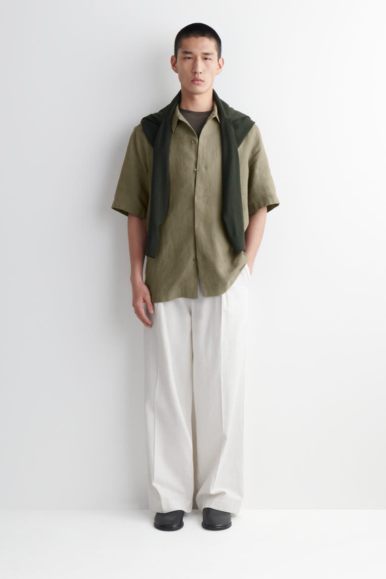 Linen Short-sleeved Shirt, Alternate, color, KHAKI