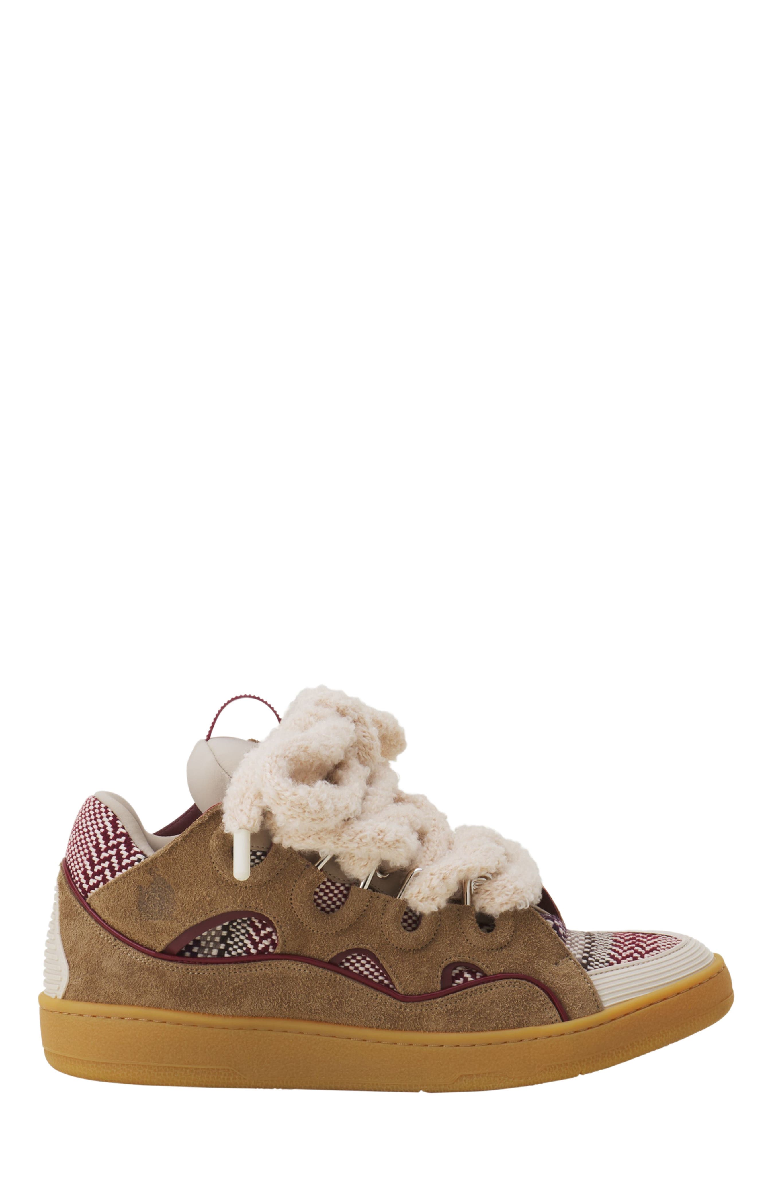 Lanvin Curb Suede Sneakers With Mesh Laces, Main, color, Beige