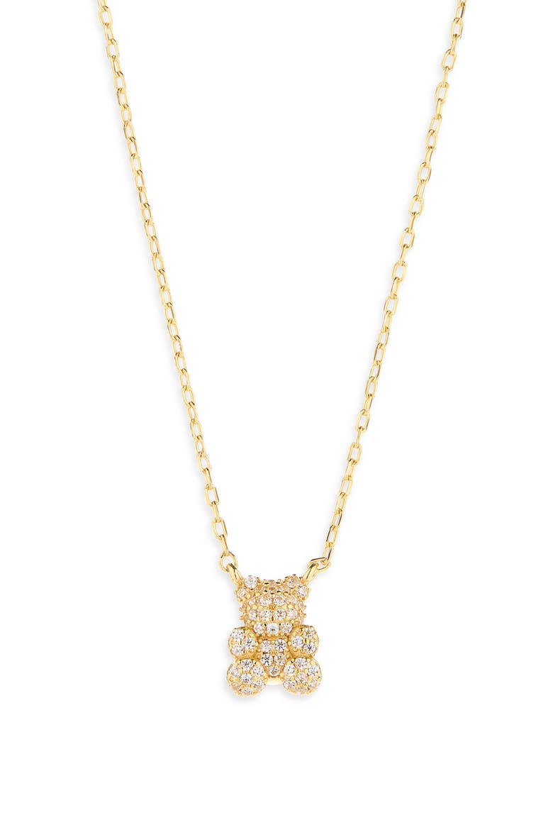 Teddy Bear Pavé Pendant Necklace, Alternate, color, GOLD