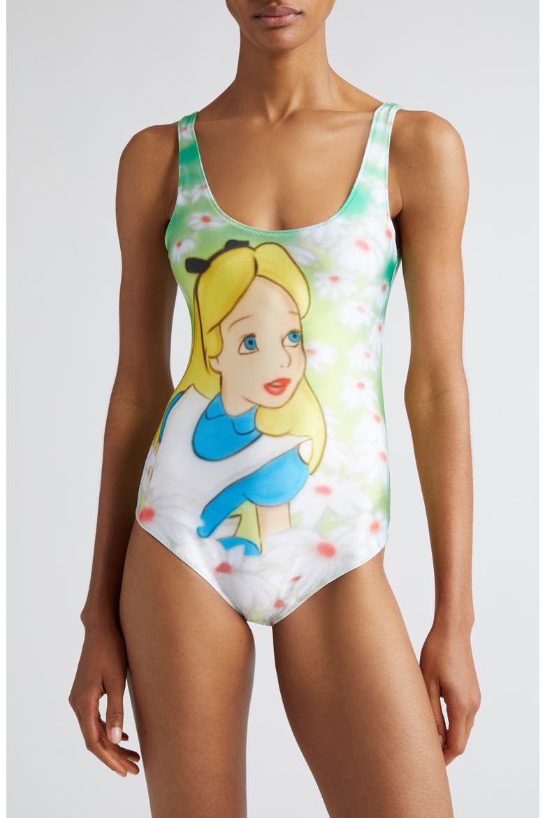 x Disney 'Alice in Wonderland' Airbrush Graphic One-Piece Swimsuit