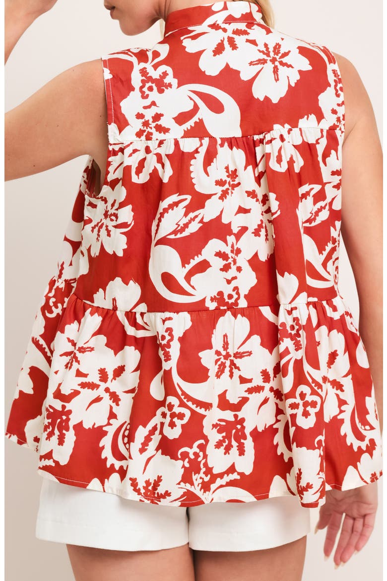 Floral Sleeveless Tiered Button-Up Shirt, Alternate, color, RED