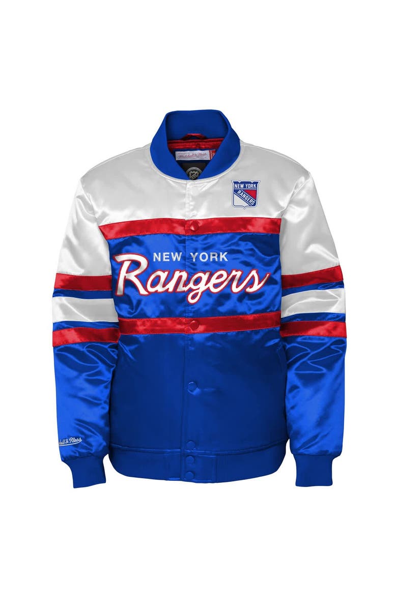 Youth Mitchell & Ness Blue New York Rangers Satin Raglan Full-Snap Jacket, Alternate, color, Blue