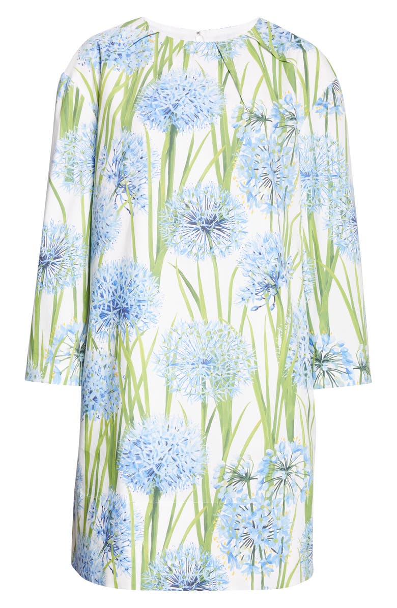 Oscar de la Renta Allium Long Sleeve Stretch Cotton Poplin Minidress, Alternate, color, Blue/ White