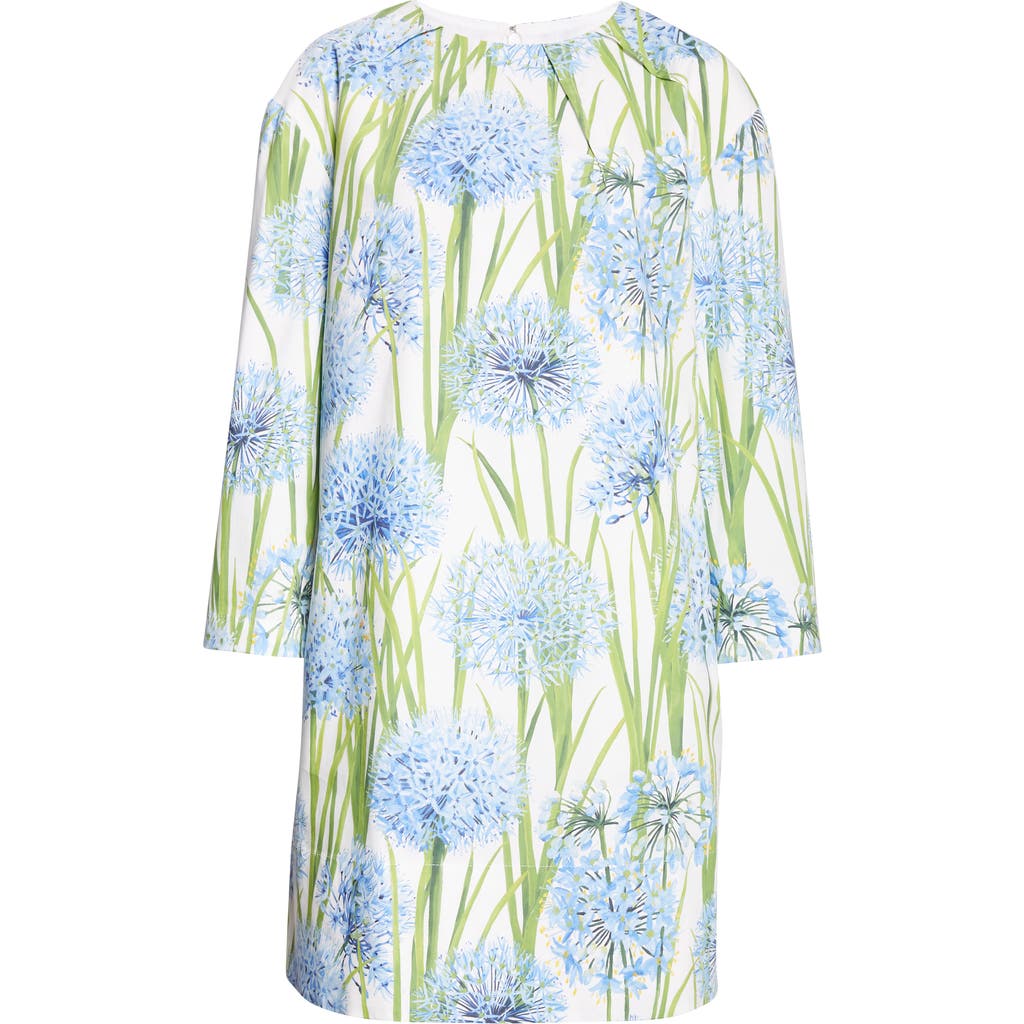 Oscar De La Renta Allium Long Sleeve Stretch Cotton Poplin Minidress In Multi