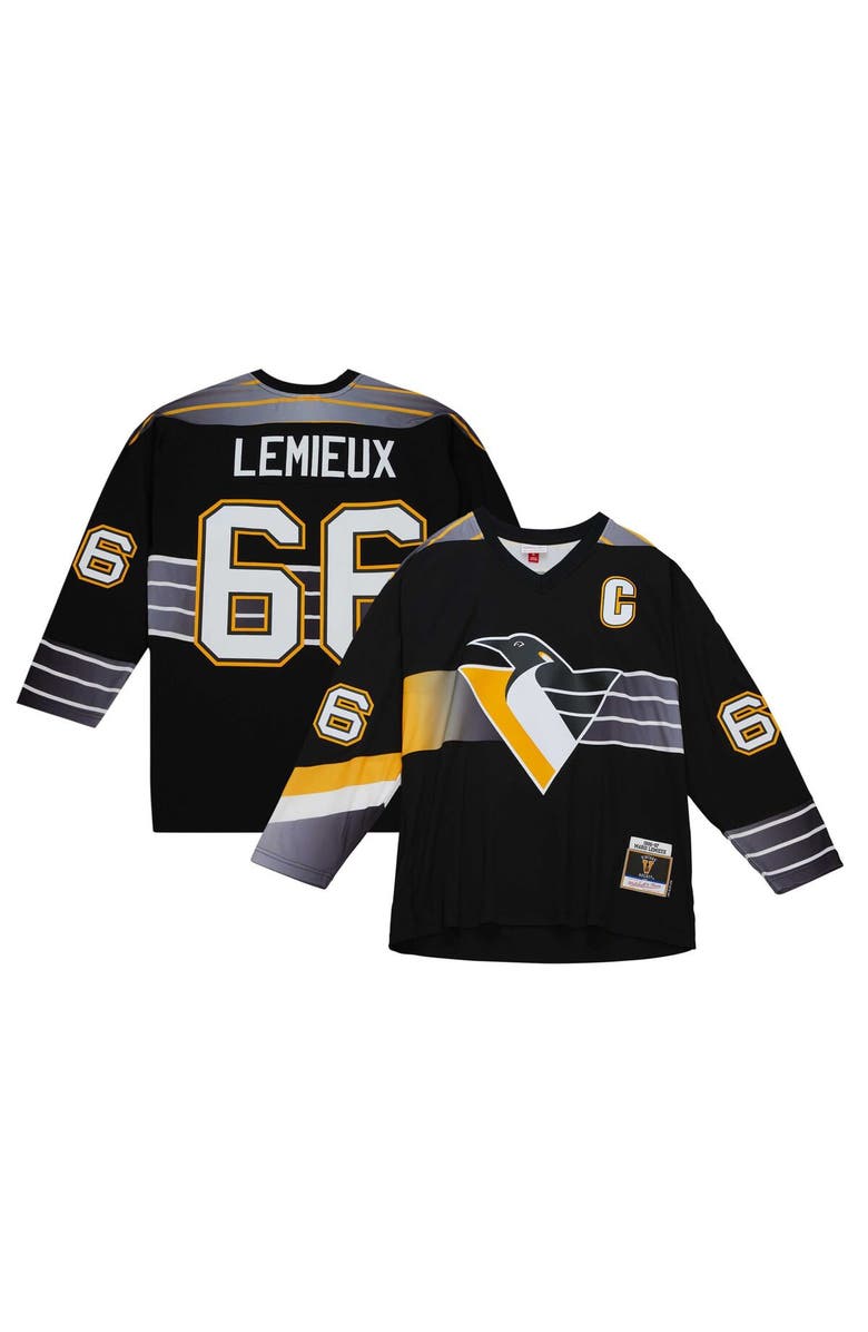 Mitchell & Ness Men's Mitchell & Ness Mario Lemieux Black Pittsburgh Penguins Captain's Patch 1996/97 Blue Line Player Jersey, Alternate, color, 