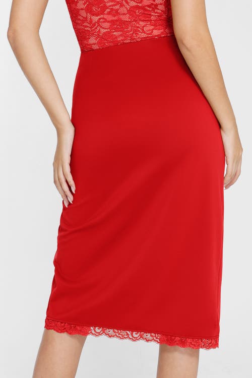 Popilush Shapewear Slimming Lace Trim Midi Wrap Skirt In Pillar Box Red