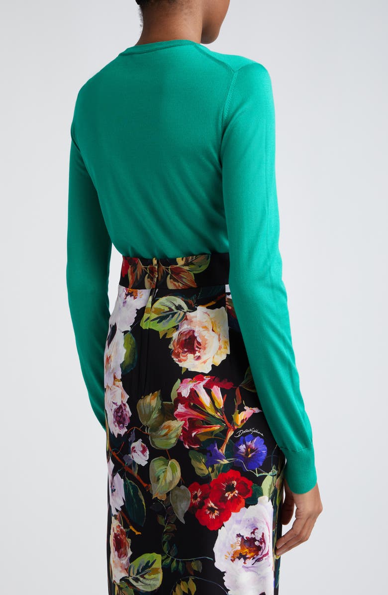 Dolce&Gabbana Rose Detail Silk Crewneck Sweater, Alternate, color,