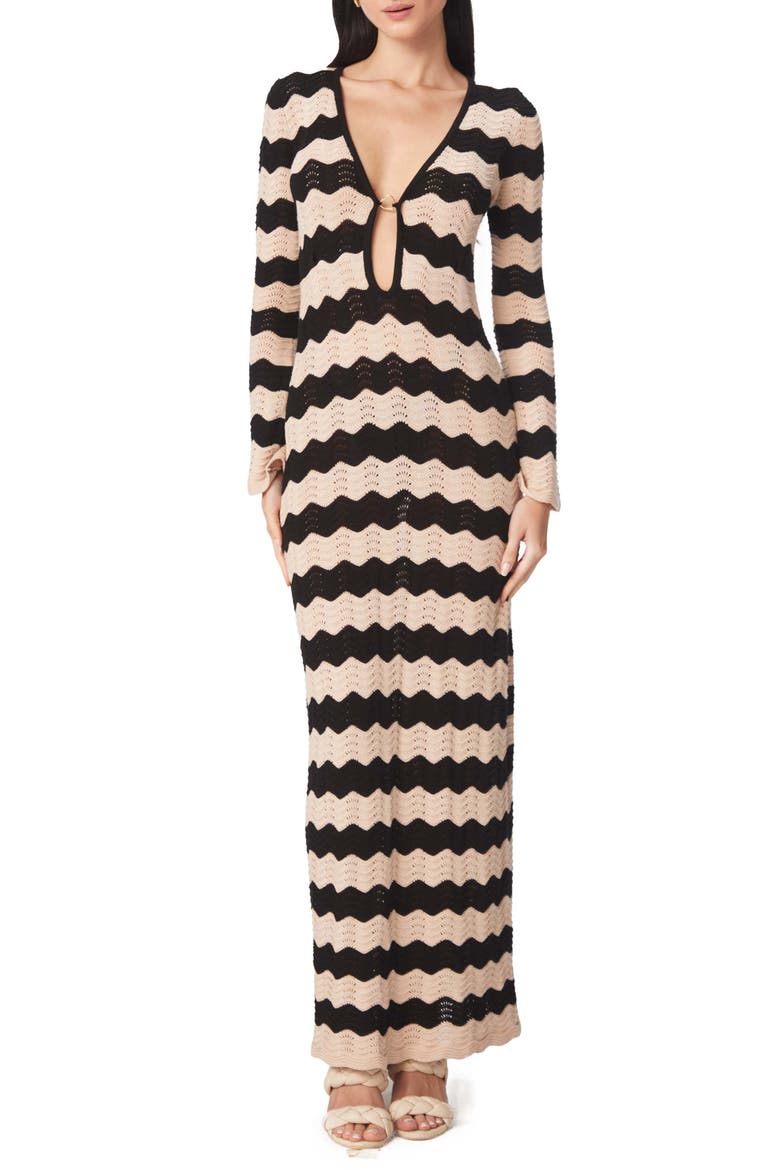 Ella Stripe Long Sleeve Knit Cover-Up Dress, Main, color, NEUTRAL