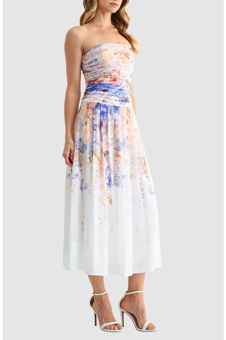 Strapless Fit & Flare Maxi Dress, Alternate, color, WHITE BLUE FLORAL